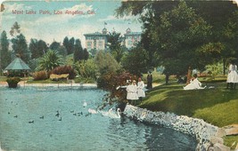 DB Postcard CA K217 West Lake Park Los Angeles Women Swans Dated 1910 Germany - £5.58 GBP