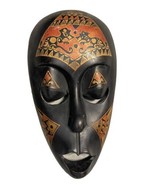 Indonesian Wooden Wood Mask Tribal Decor Hand Painted Warrior Fighting 12&quot; - £28.19 GBP