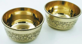 Golden Big Bowl, katori, vati of Brass, 200ml with Embossed Design-Set of 2 - $17.38