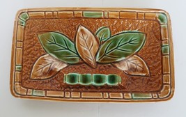 Vintage ceramic ashtray made in Japan green &amp; brown leaf bamboo pattern - £15.97 GBP