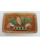 Vintage ceramic ashtray made in Japan green &amp; brown leaf bamboo pattern - $19.99