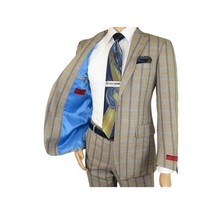 Mens Suit by RENOIR English Plaid Window Pane European Business 291-5 Beige blue image 5