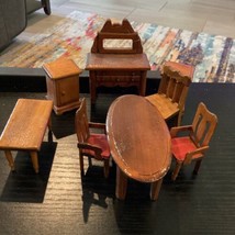 Vtg Wood Doll Furniture Dinning Room 8 Pieces - £13.20 GBP
