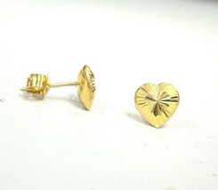 18k solid gold stud heart earring handmade from Thailand #a4 - £64.29 GBP