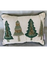 New Beaded Embroidered Christmas Tree Throw Pillow Holiday Green Metalli... - $45.53