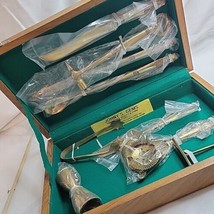 Vintage Brass Metal Mid Century Bar Set in Wooden Case Made in Thailand ... - £36.45 GBP