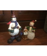 Set of 2 RESIN CHRISTMAS SNOWMEN Birdhouse redbird and Cute Cat FIGURINE... - £13.09 GBP