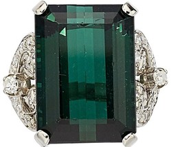 Green Tourmaline, Diamond, Platinum Ring Size 6-1/4 - £4,136.02 GBP