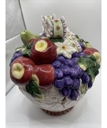 Vintage Fruit Woven Basket Pattern Canister Fruit &amp; Ribbons &amp; Bows - $45.00