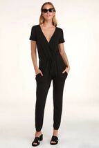 Lulus SEVANNAH charcoal Gray rayon SHORT SLEEVE JUMPSUIT M or 6-8 new - $26.73