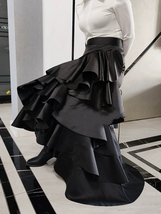 BLACK Layered Party Skirt Women Plus Size A-line Pleated Taffeta Skirt Outfit image 4