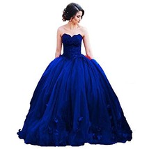 Women Long Ball Gown Tulle Floral Beaded Lace Formal Prom Dress Royal Blue US 4 - £125.29 GBP
