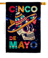 Skull Cinco De Mayo - Impressions Decorative House Flag H115180-BO - £29.55 GBP