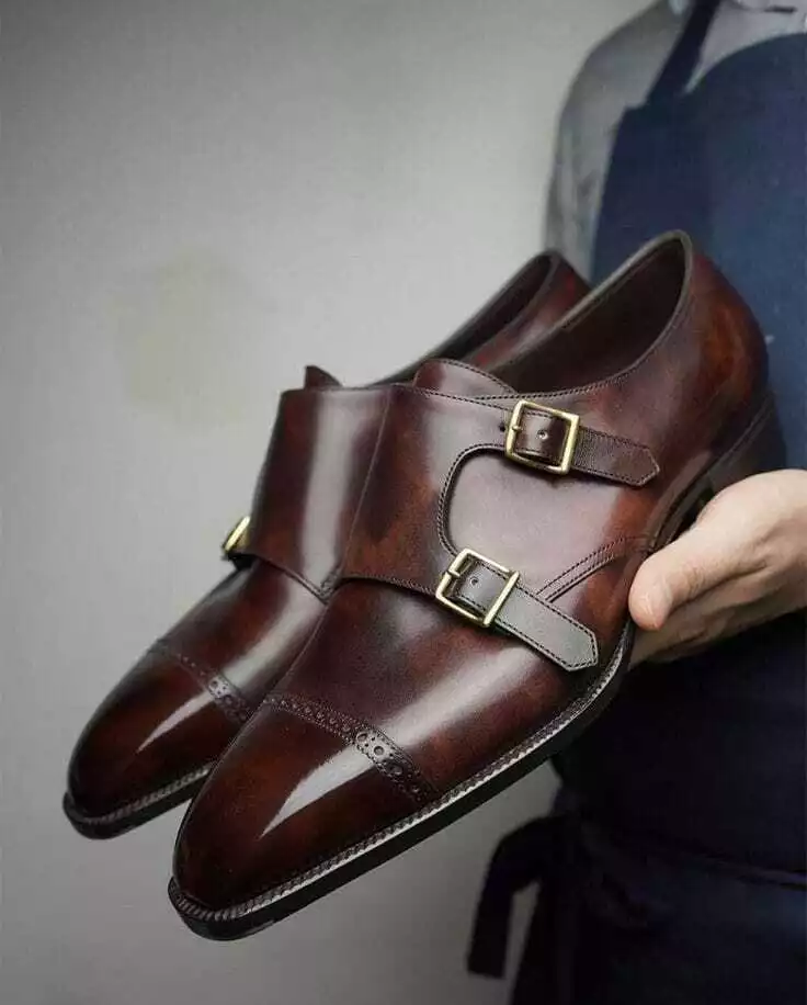 Handmade Men&#39;s Brown Cowhide Leather Double Monk Round Toe Dress Formal ... - $159.99