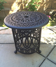 Patio end table cast aluminum Ice bucket insert round Elisabeth side fur... - £279.49 GBP