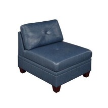 Contemporary Genuine Leather 1pc Armless Chair Ink Blue Color Tufted Seat - Blue - £371.88 GBP