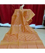 Banarsi Silk Peach Dupatta Chunni Scarf Party Wear Made in India - £48.53 GBP