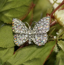 Rhinestone Butterfly Brooch, Silver AB Crystal Rhinestone Butterfly Pins,  - £15.94 GBP