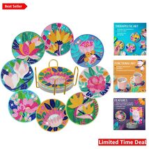 8 Botanical Design Diamond Painting Coasters - Functional Art for Relaxa... - $23.71