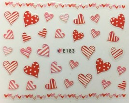 Nail Art 3D Decal Stickers Hearts Stripes &amp; Polka Dots Valentine&#39;s Day E183 - £2.78 GBP