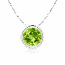 ANGARA Bezel-Set Round Peridot Solitaire Pendant Necklace in Silver - £155.98 GBP