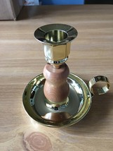 Classic Candle Holder brass with cherry wood spindle. - £22.50 GBP