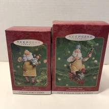 2 Hallmark Keepsake Christmas Ornament Toymaker Santa 1 &amp; 2  2000 2001 Train Tea - £15.68 GBP