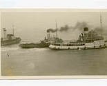 3 Tug Boats Pulling with Strong Tail Wind Black and White Photo - $17.80