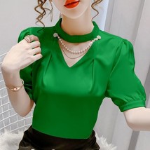 Women Summer Style Blouses Shirts Lady Fashion Casual Puff Short Sleeve O-Neck S - £28.34 GBP