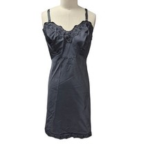 50s Artemis Noisy Black Dacron Full Slip | Eyelet Scalloped Trim | Sz 34 - $95.98