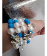 Handmade 4 Bracelets-Stretchy Bracelet-white, Blue Stretchy Bracelet-charm - £14.12 GBP