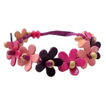 Floral Garland Pink Tone Genuine Leather Pull Slide Bracelet-2 - £7.33 GBP