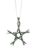 Pentagram Branches Wood Necklace Pendant 20&quot;  925 Sterling Silver Wiccan Witch  - £36.73 GBP