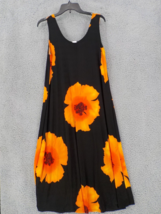 Jostar Sleeveless Slinky Tank Dress Sz M Black Orange Hibiscus Poly Spandex Knit - £31.46 GBP