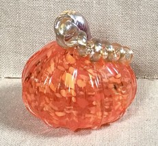 Hand Blown Art Glass Speckled Orange Pumpkin Coiled Stem Artist Signed H... - $59.40