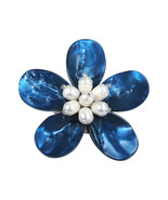 Sweet Daisy Dyed Navy Blue Mother of Pearl Floral Pin or Brooch - £9.34 GBP