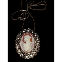 Old antique left facing lady cameo necklace - £61.50 GBP