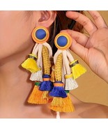 Vintage Boho Tassel Earrings - Handcrafted Polyester Fiber with Stainles... - $22.85 CAD