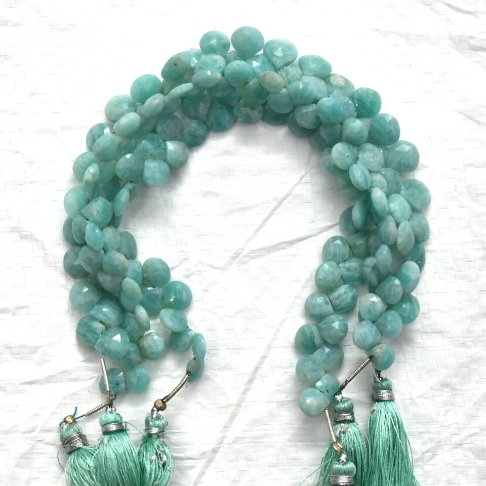 Natural Amazonite 7-8mm Faceted Heart Gemstone Beads 8&quot; Strand BDS-1126 - $91.49