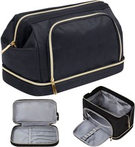 Double Layer Makeup Bag Large Cosmetic Bag Wide open Makeup Travel Bags Waterpro - £32.15 GBP