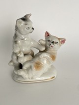 Fighting Playing Cats Ceramic Figurine Gold Accent Japan - £10.31 GBP