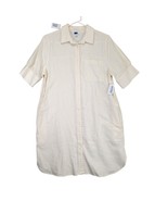 NWT Old Navy Women&#39;s M Cream Linen Shirt Dress Short Sleeve Button Up Mi... - $551.25 MXN