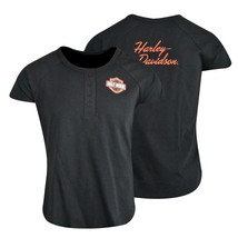 Harley-Davidson Women&#39;s T-Shirt Black 4 Button Henley (S24) - £13.00 GBP