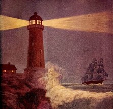 1935 The Lighthouse Religious Art Print Nautical Ship Psalm 119:130 DWN10B - £39.95 GBP