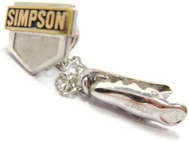 10K Simpson on 1/10 10KGF Neck Tie Tack Pin Connected by Chain with 925 Tie Clip - £128.30 GBP