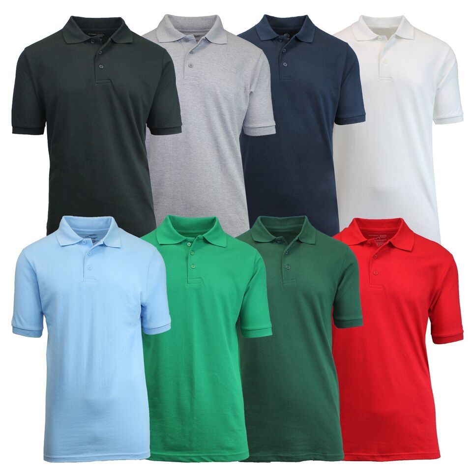 8-Pack Mens Short Sleeve Pique Polo Shirts Uniform Fitted Color Solid (S-2XL)