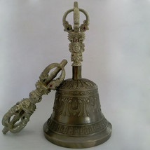 Tibetan Buddhist Master Quality Dehradun 5 Pronged Bronze Bell 7.2&quot;  - N... - $269.99