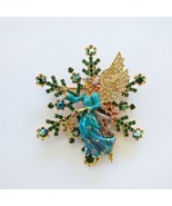 Kirk&#39;s Folly Snowflake with Angel Gold Tone Green Rhinestone Pin Brooch ... - £63.06 GBP