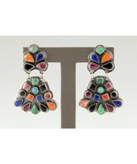 Spirit Winds Navajo Earrings w/ Colorful Gem Set in Sterling, Signed L. ... - $495.00