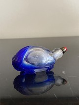 Vintage Chinese Blue and Clear Glass Adorable Turtle Snuff Bottle - £37.84 GBP